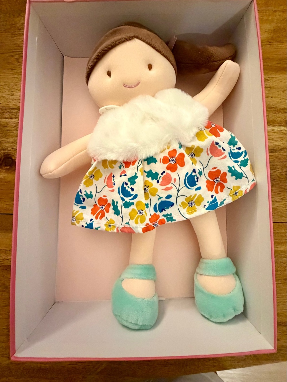 JoliJou Plush Floral Dress Doll with Mint Shoes - Soft Cuddly Toy